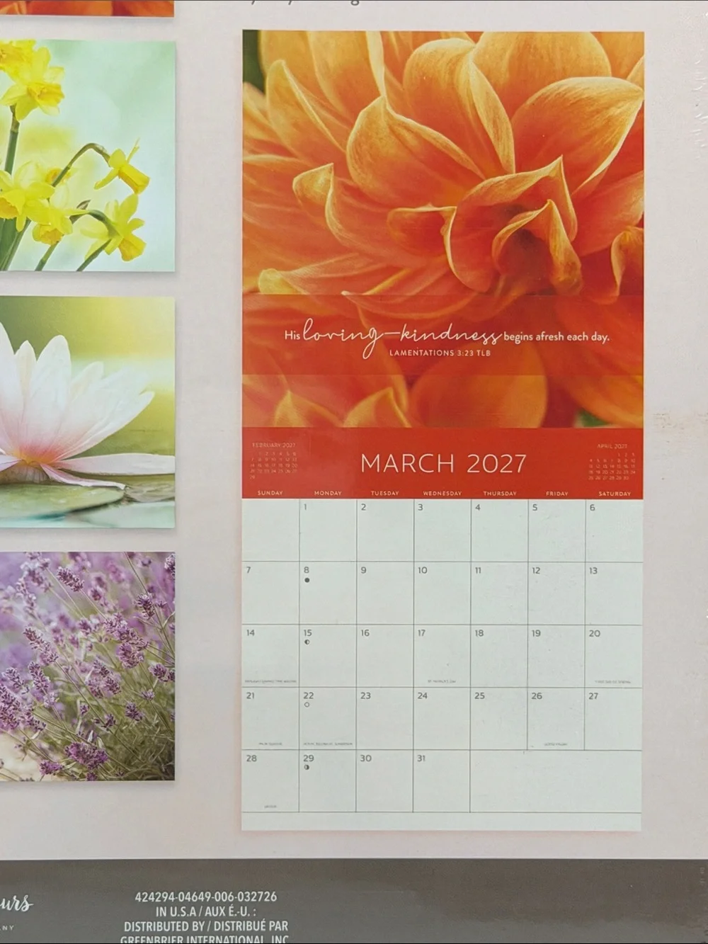 New Garden of Grace 2027 Inspirational Calendar 12-Month Wall 12” X 24”